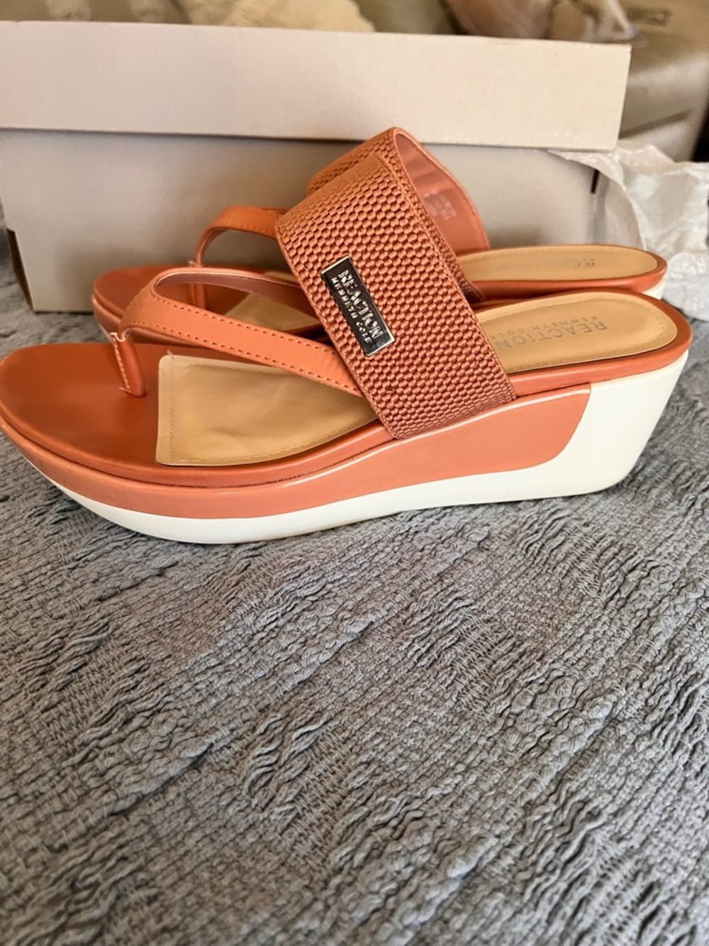 Kenneth Cole Reaction Coral Orange Platform Wedge Sandals
